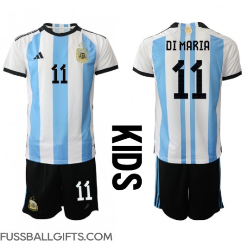 Argentinien Angel Di Maria #11 Fußballbekleidung Heimtrikot Kinder WM 2022 Kurzarm (+ kurze hosen)